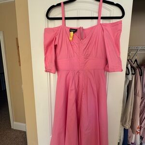 bebe Pink One-Shoulder Midi Dress with Slim Straps